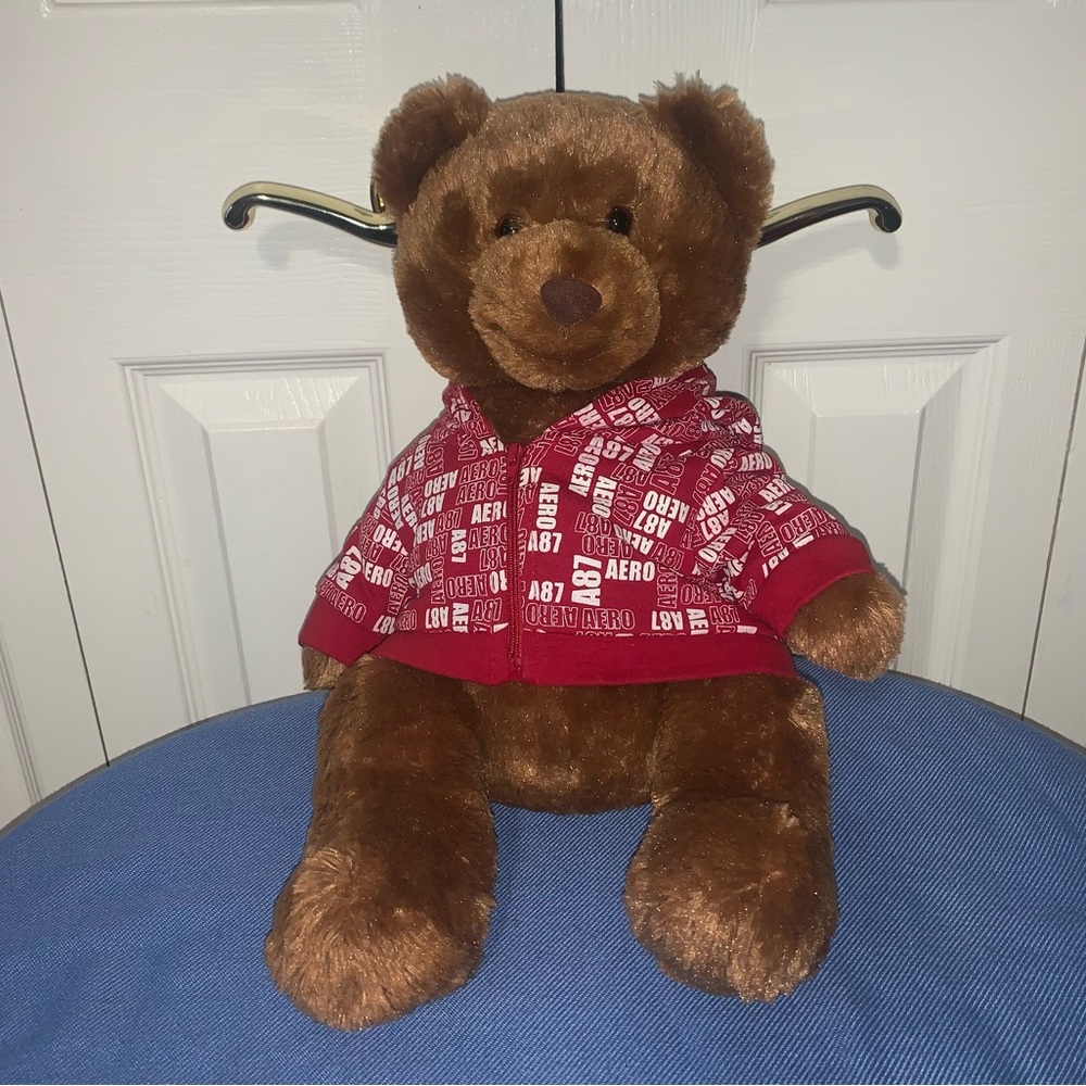 Aeropostale 1987 Plush Teddy Bear Toy with Removable Red Zip Jacket